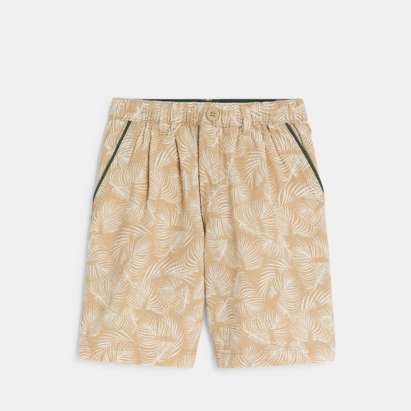 شورت برمودا من الكتان بطبعة باللون البيج للأولاد